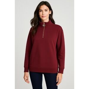 Michael Kors Sweatshirt Womens L Maroon Quarter Zip Mock Neck Athleisure Workout